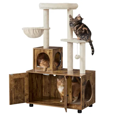 Kratzbaum mit Katzenschrank für Katzenklo 135 cm hoch