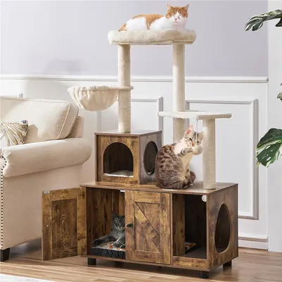 Arbre à Chat Avec Litière Maison Pour Chat Table D'appoint 134Cm