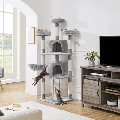 Arbre à Chat Multiniveau Avec Poteaux En Sisal Griffoir Niches Perchoirs