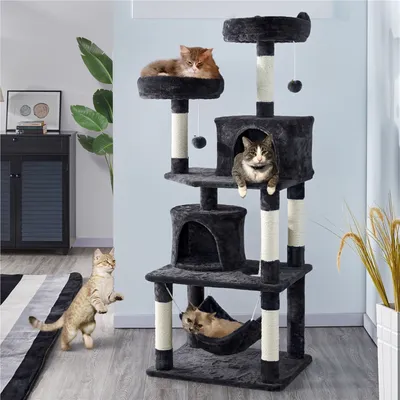 Arbre à Chat Tour à Griffer Avec 2 Niches/hamac Colonne En Sisal
