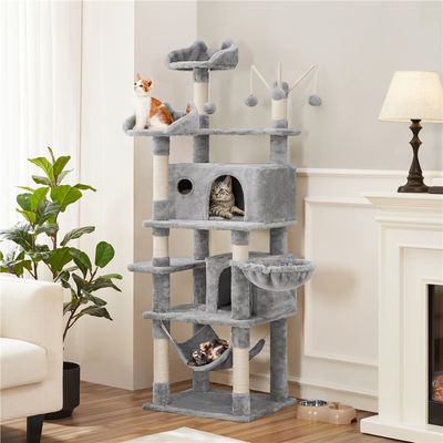 Arbre à Chat Hauteur 170 Cm Gris Clair Tour De Jeux Maison Pour Chat