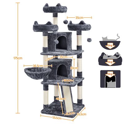 Arbre à Chat XXL Tour De Jeux Multiniveau 175 Cm De Haut Gris Clair