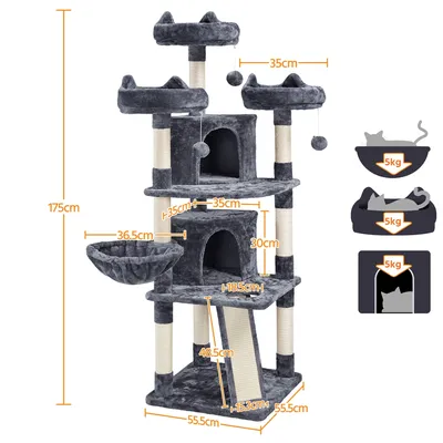 Arbre à Chat XXL Tour De Jeux Multiniveau 175 Cm De Haut Gris Clair