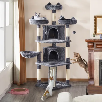 Arbre à Chat XXL Tour De Jeux Multiniveau 175 Cm De Haut Gris Clair