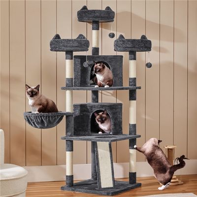 Arbre à Chat XXL Tour De Jeux Multiniveau 175 Cm De Haut Gris Clair