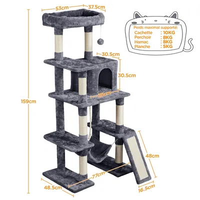 Grand Arbre à Chat Multiniveau Tour Pour Chat En Tissu 159,5 Cm De Haut