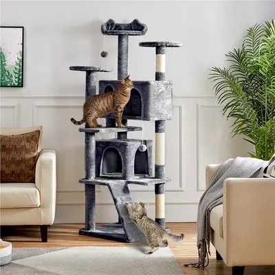 Arbre à Chat Multiniveau Avec Poteaux En Sisal Cachettes Perchoirs Griffoir