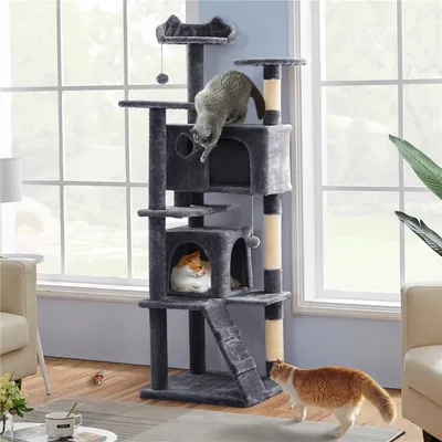 Arbre à Chat Multiniveau Avec Poteaux En Sisal Cachettes Perchoirs Griffoir