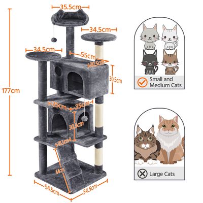 Arbre à Chat Multiniveau Avec Poteaux En Sisal Cachettes Perchoirs Griffoir