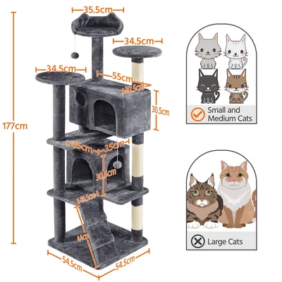 Arbre à Chat Multiniveau Avec Poteaux En Sisal Cachettes Perchoirs Griffoir
