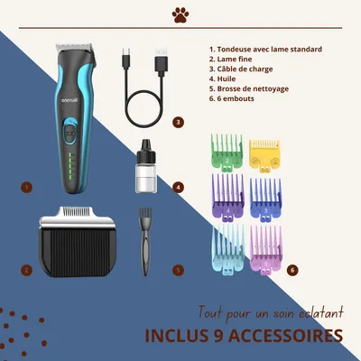 Oneisall DTJ-002 - Kit de toilettage pour chiens et chats - Rechargeable
