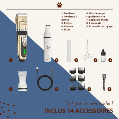 Tondeuse Oneisall X2+N5 - Kit de toilettage pour chien