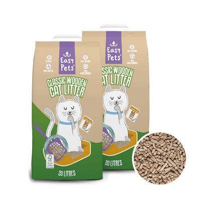 Easypets Litière Pellets Bois 40L – Naturelle, Sans Odeur, Zéro Poussière 2x20 Ltr