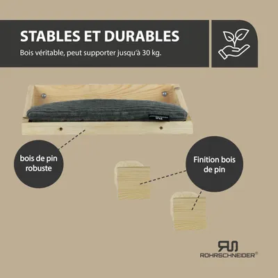 Katzenkletterwand Massiv natur+ Kissen Cord breit dunkelgrau