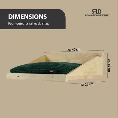 Katzenkletterwand Massiv natur + Kissen Cord breit grün