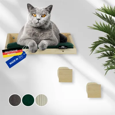 Katzenkletterwand Massiv natur + Kissen Cord breit grün