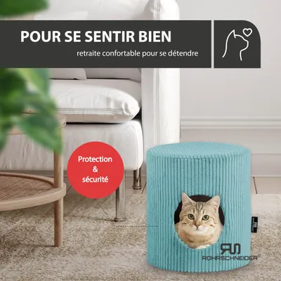 Tierhöhle/Hocker ohne Füße Cord türkis + Spielkugel 2er-Set