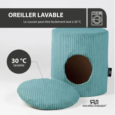 Tierhöhle/Hocker ohne Füße Cord türkis + Spielkugel 2er-Set