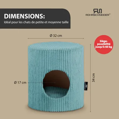 Tierhöhle/Hocker ohne Füße Cord türkis + Spielkugel 2er-Set