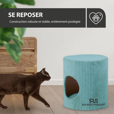 Tierhöhle/Hocker ohne Füße Cord türkis + Spielkugel 2er-Set