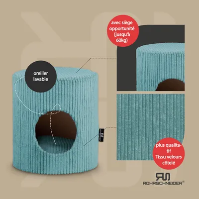 Tierhöhle/Hocker ohne Füße Cord türkis + Spielkugel 2er-Set