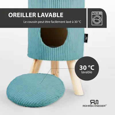 Tierhöhle/Hocker mit Füßen Cord türkis + Spielkugel 2er-Set