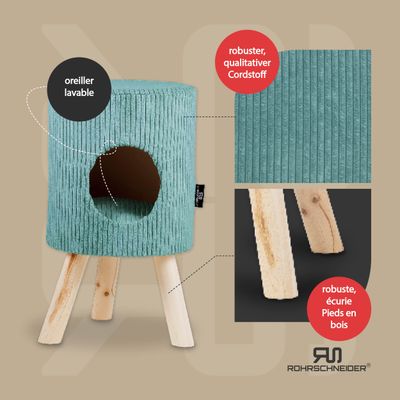Rohrschneider Tabouret-refuge pour animaux en velours côtelé avec pieds