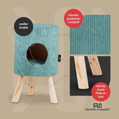 Rohrschneider Tabouret-refuge pour animaux en velours côtelé avec pieds