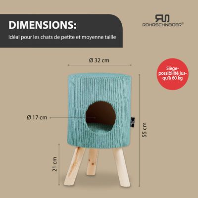 Rohrschneider Tabouret-refuge pour animaux en velours côtelé avec pieds