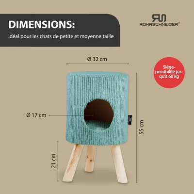 Rohrschneider Tabouret-refuge pour animaux en velours côtelé avec pieds