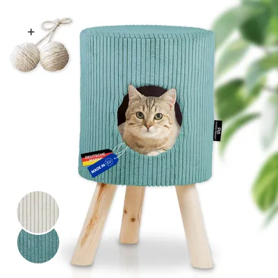 Tierhöhle/Hocker mit Füßen Cord türkis + Spielkugel 2er-Set Tierhöhle/Hocker mit Füßen Cord türkis + Spielkugel 2er-Set