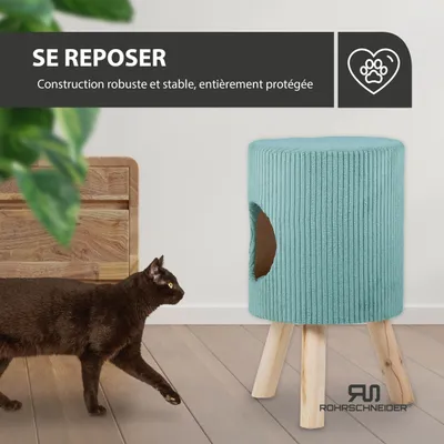 Tierhöhle/Hocker mit Füßen Cord türkis + Spielkugel 2er-Set