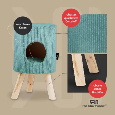 Rohrschneider Tabouret-refuge pour animaux en velours côtelé avec pieds Rohrschneider Tabouret-refuge pour animaux en velours côtelé avec pieds