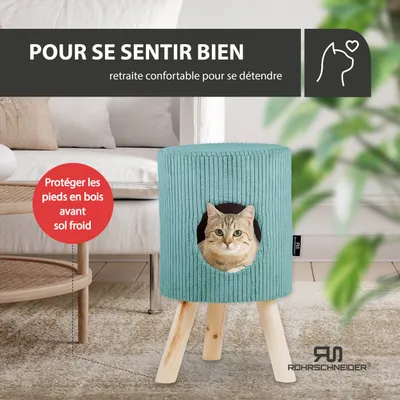 Tierhöhle/Hocker mit Füßen Cord türkis + Spielkugel 2er-Set