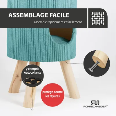 Tierhöhle/Hocker mit Füßen Cord türkis + Spielkugel 2er-Set