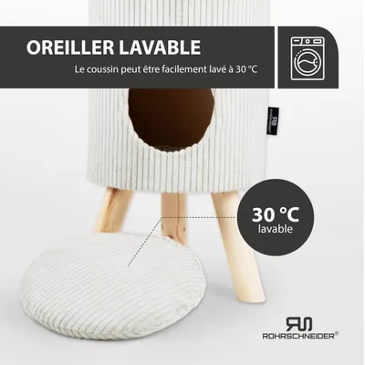 Tierhöhle/Hocker mit Füßen Cord beige+ Spielkugel 2er-Set