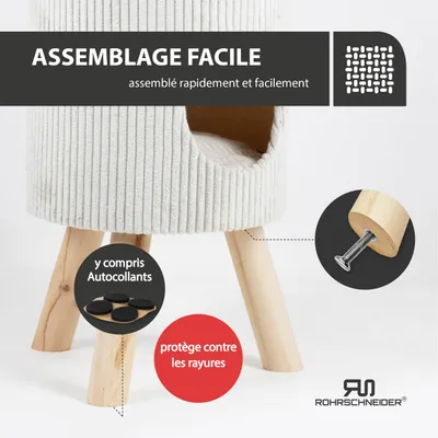 Tierhöhle/Hocker mit Füßen Cord beige+ Spielkugel 2er-Set