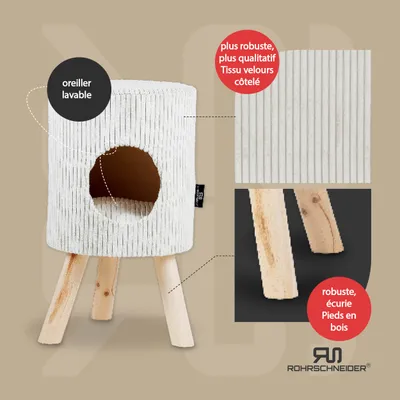 Tierhöhle/Hocker mit Füßen Cord beige+ Spielkugel 2er-Set