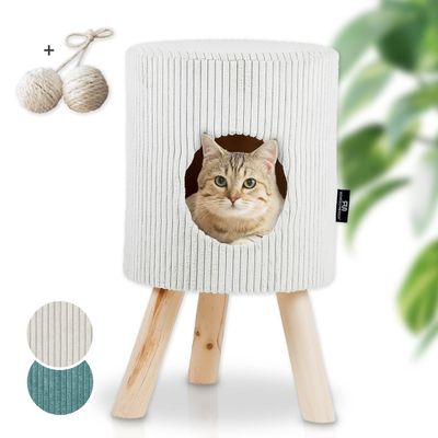 Rohrschneider Tabouret-refuge pour animaux en velours côtelé avec pieds