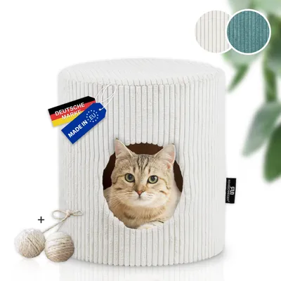 Tierhöhle/Hocker ohne Füße Cord türkis + Spielkugel 2er-Set