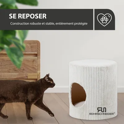 Tierhöhle/Hocker ohne Füße Cord beige + Spielkugel 2er-Set