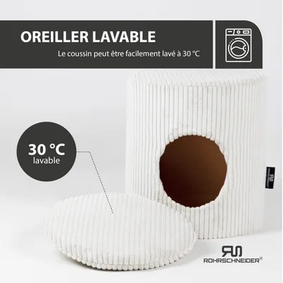 Tierhöhle/Hocker ohne Füße Cord beige + Spielkugel 2er-Set