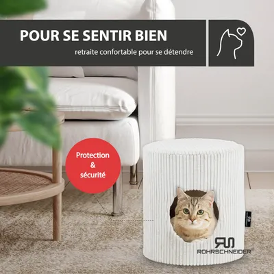 Tierhöhle/Hocker ohne Füße Cord beige + Spielkugel 2er-Set