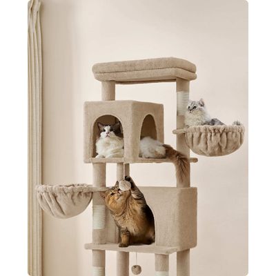 Feandrea Arbre à Chat, Grand, avec 2 Niches, 2 Paniers, 5 Griffoirs