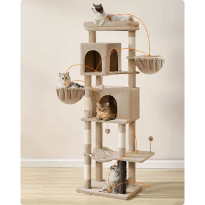 Feandrea Arbre à Chat, Grand, avec 2 Niches, 2 Paniers, 5 Griffoirs