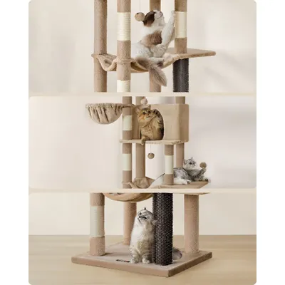 Feandrea Arbre à Chat, Grand, avec 2 Niches, 2 Paniers, 5 Griffoirs