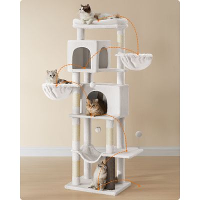 Feandrea Arbre à Chat, Grand, avec 2 Niches, 2 Paniers, 5 Griffoirs