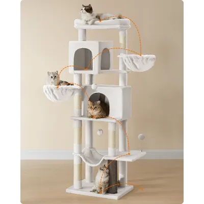 Feandrea Arbre à Chat, Grand, avec 2 Niches, 2 Paniers, 5 Griffoirs