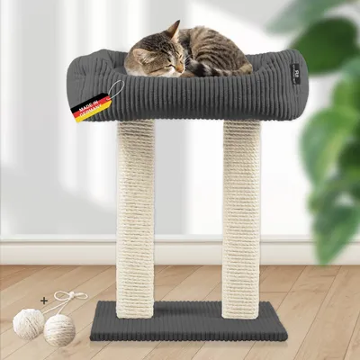 Katzenbaum mit Kuschelsofa/ 2xstarke Holme dkl grau + SPK