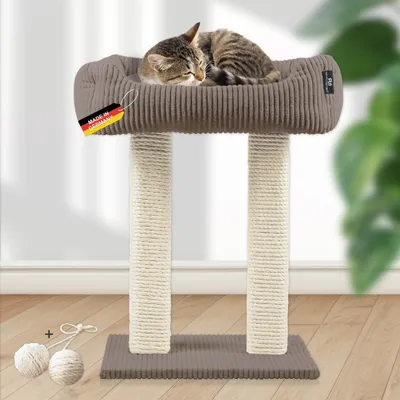 Katzenbaum mit Kuschelsofa/ 2xstarke Holme dkl grau + SPK